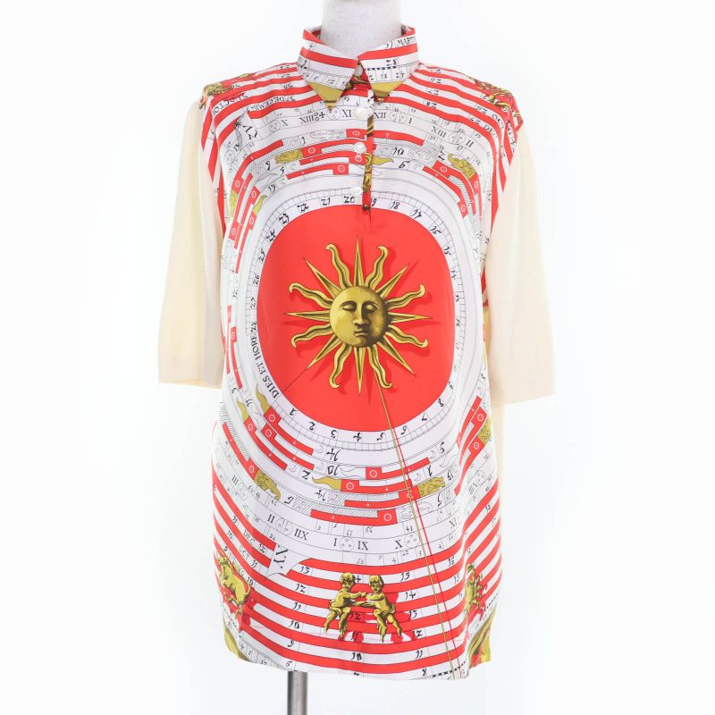 Hermes Vintage Astrology Twillene Silk Switch Cashmere Knit Short Sleeved Polo