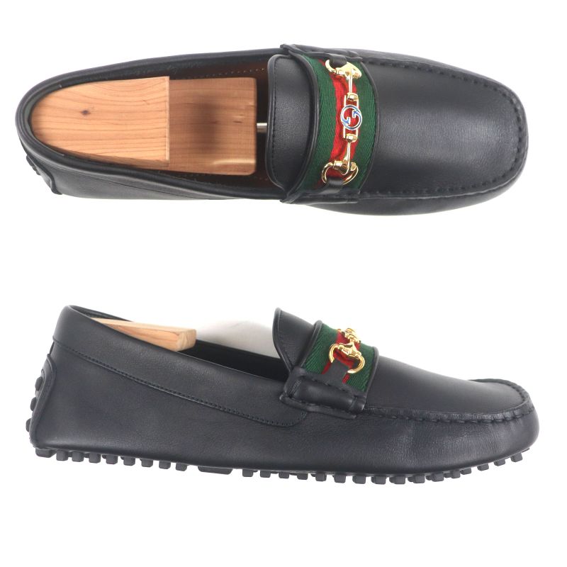 Gucci 624698 Webline Sherry Line Leather Horsebit Loafers Slip-on Driving