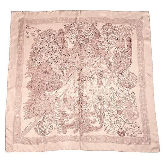 Hermes Legend Of The Trees Scarf Lion Sheep Silk Pink