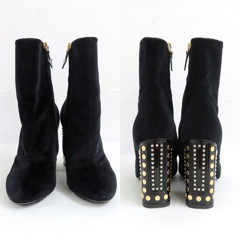 Louis Vuitton Century Line Ankle Boots Short Velvet Block Heel Studs