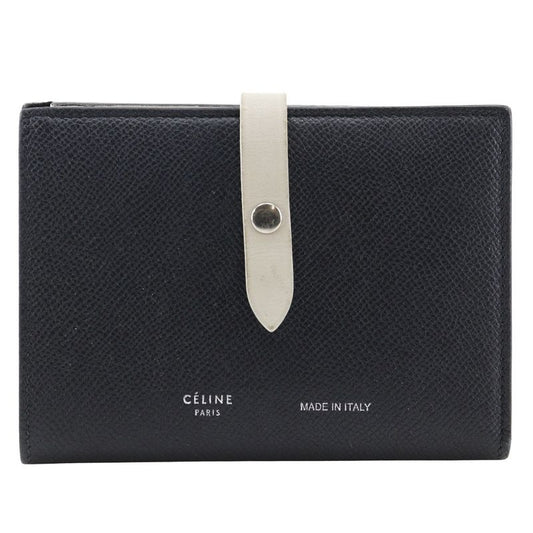 Celine Medium Strap Calf Black/beige Women's Fold Wallet