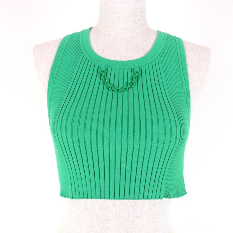 Louis Vuitton 23AW 1ab8cs Chain Decor Cropped Ribbed Tank Top Green XS Made In