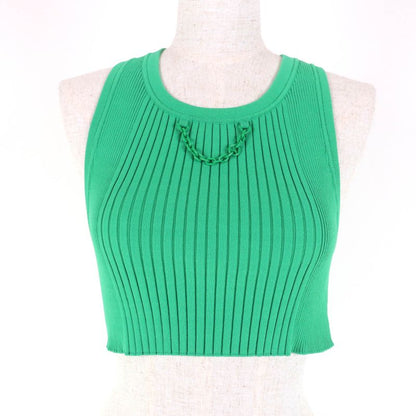 Louis Vuitton 23AW 1ab8cs Chain Decor Cropped Ribbed Tank Top Green XS Made In
