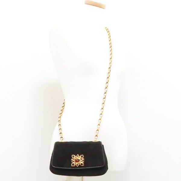 Chanel Chain Shoulder Gripoix 1993? Suede Black Chevron Chanel