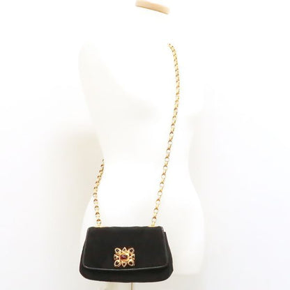 Chanel Chain Shoulder Gripoix 1993? Suede Black Chevron Chanel