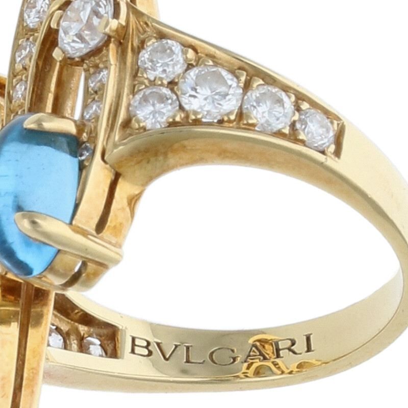 Bulgari Elysia 18K Yellow Gold Yellow Gold Citrine Blue Topaz Ring Women's 10
