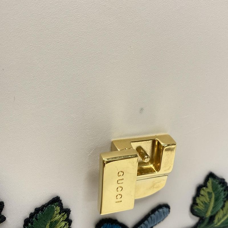 Gucci Handbag Sylvie 431665 White And Multi Embroidery/flowers Leather