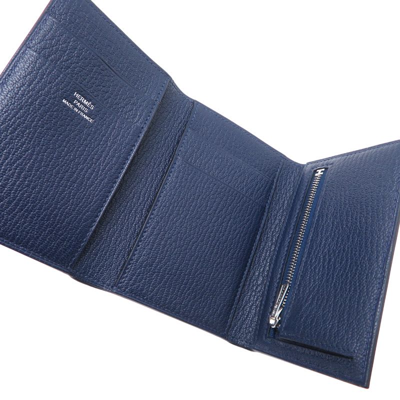 Hermes Trifold Chevre Navy Wallet