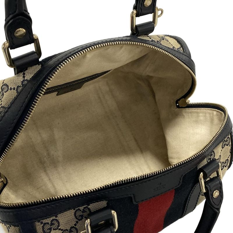 Gucci Handbag GG Pattern 269876 Navy X Ivory X Red Mini Boston Leather