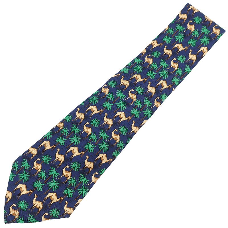 Hermes Necktie Animal Print 9.5cm (3.74in) Silk Navy and Multicolor Navy Blue