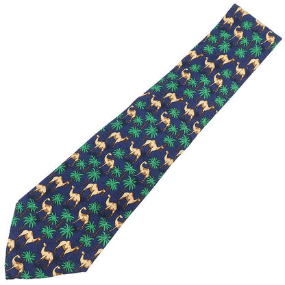 Hermes Necktie Animal Print 9.5cm (3.74in) Silk Navy and Multicolor Navy Blue
