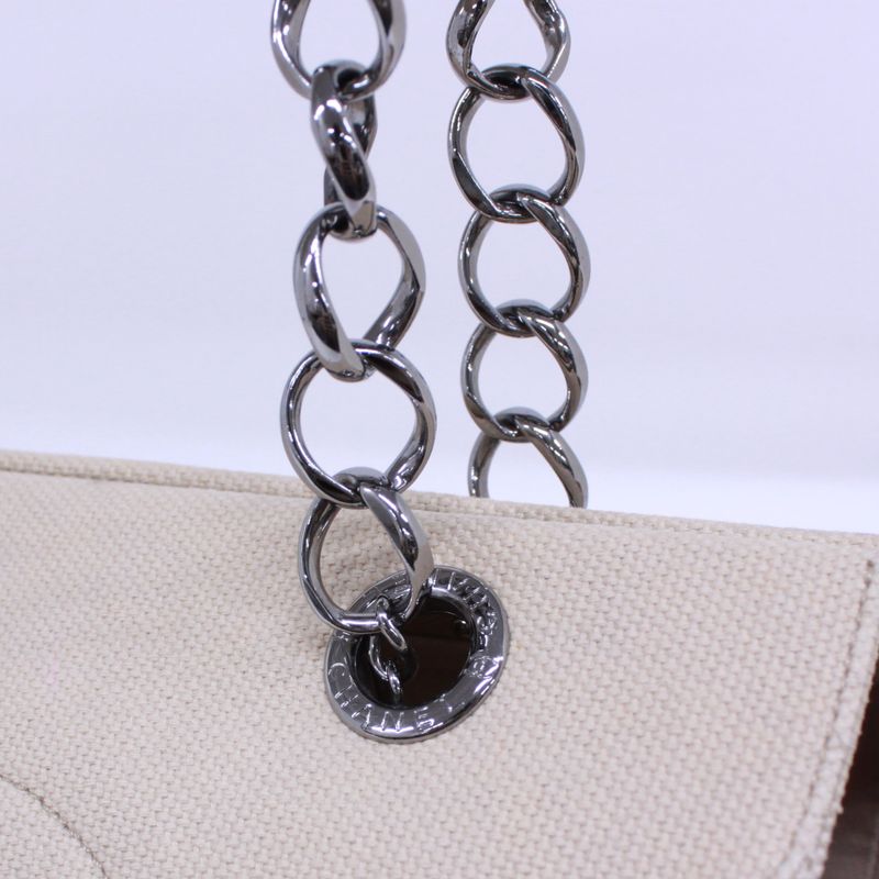 Chanel Chocobar Chain Bag Canvas And Lambskin Beige Handbag Silver
