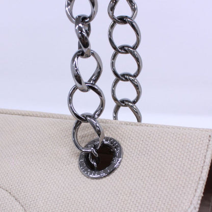Chanel Chocobar Chain Bag Canvas And Lambskin Beige Handbag Silver
