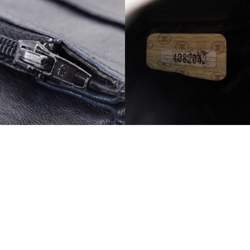 Chanel Coco Mark Vintage Lambskin Black Women's Long Wallet