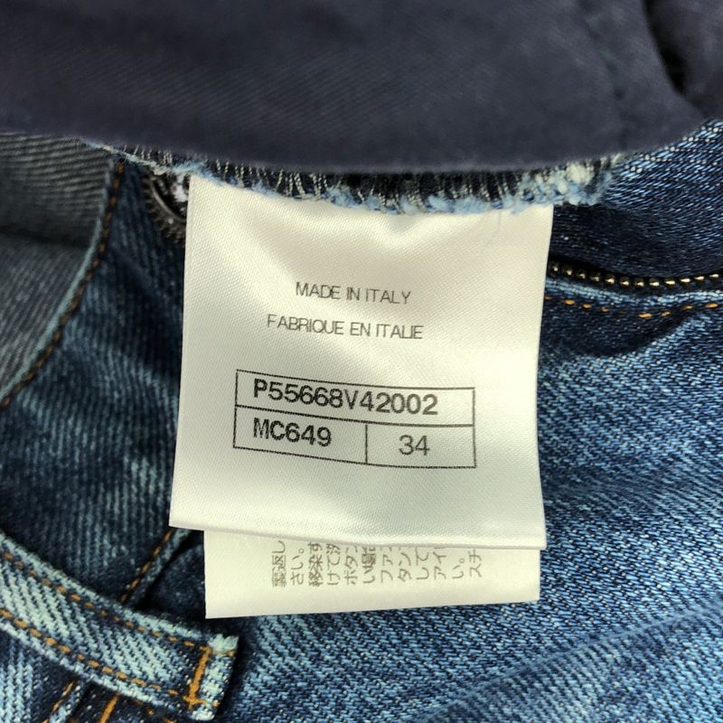 Chanel - Paint Finish Coco Mark Hem Zip Denim Pants - 34 - Indigo - Women's
