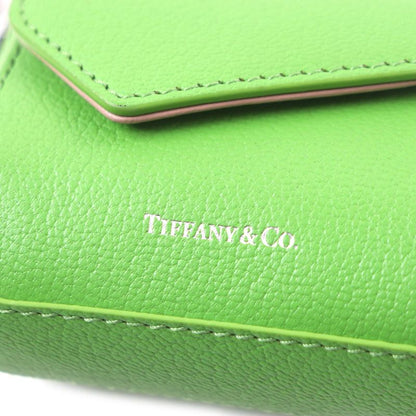 Tiffany & Co T-nano Bag Peridot Logo Print Chain Charm Leather Green Silver