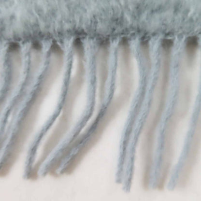 LOEWE Mohair Wool Anagram Leather Patch Fringed Scarf Light Gray Made In Spain