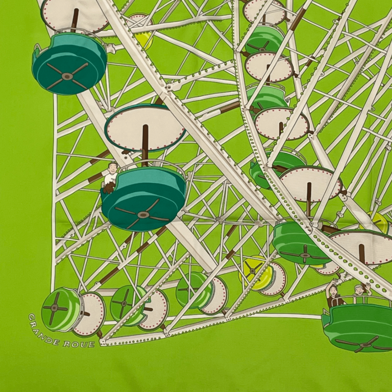 Hermes Carre 90 Scarf Grande ROUE Ferris Wheel Green