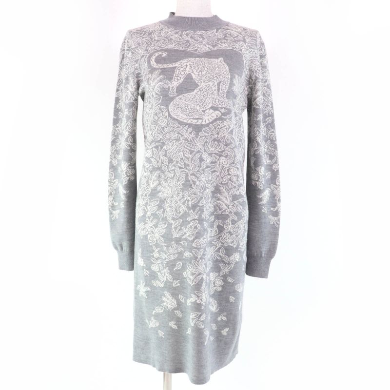 Hermes Jungle LOVE Jungle Love Cashmere Silk Long Sleeve Knit Dress Grey 36