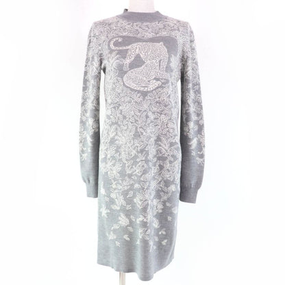 Hermes Jungle LOVE Jungle Love Cashmere Silk Long Sleeve Knit Dress Grey 36