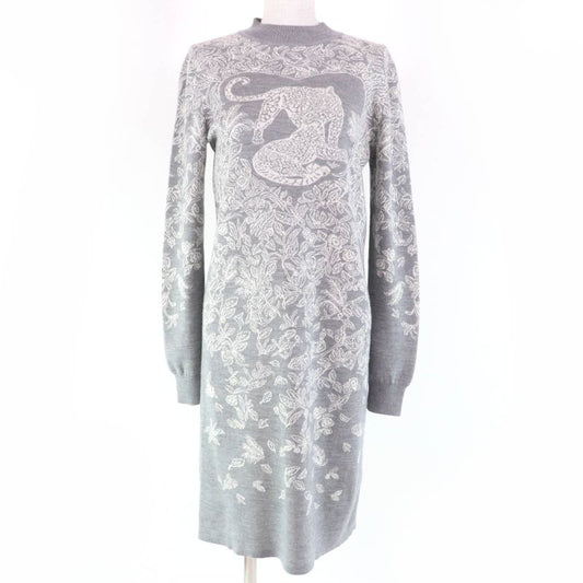 Hermes Jungle LOVE Jungle Love Cashmere Silk Long Sleeve Knit Dress Grey 36