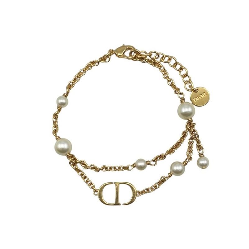 Christian Dior Bracelet Petit CD B2068womrs_d301 Metal Resin Pearl Gold Logo
