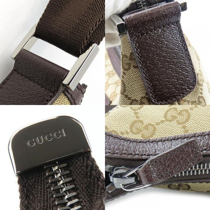 Gucci Shoulder Bag 181092 GG Canvas Leather Beige Brown Silver Hardware