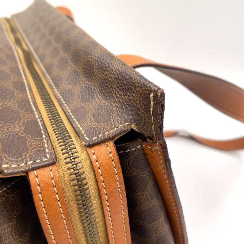 Celine Macadam Leather X PVC Brown Shoulder Bag Gold