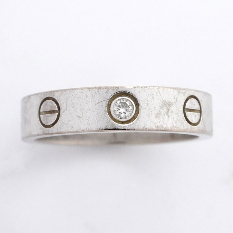 Cartier Ring Mini Love 1PD 18K White Gold White Togo Old Diamond #50 Ladies