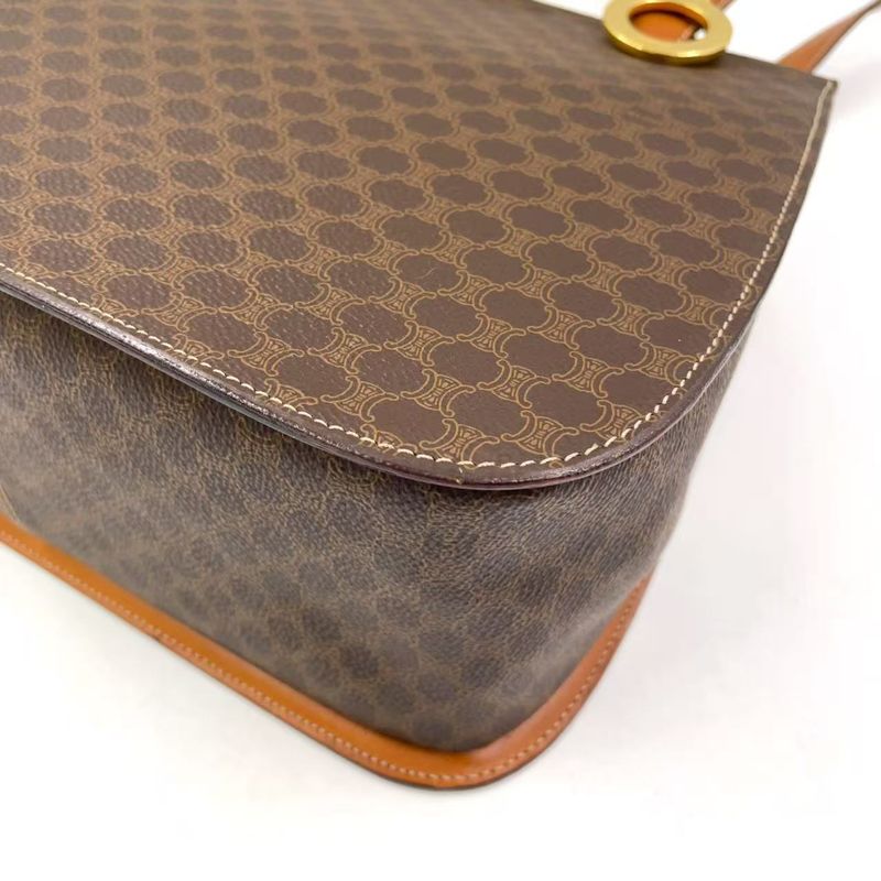 Celine Macadam Leather X PVC Brown Shoulder Bag Gold