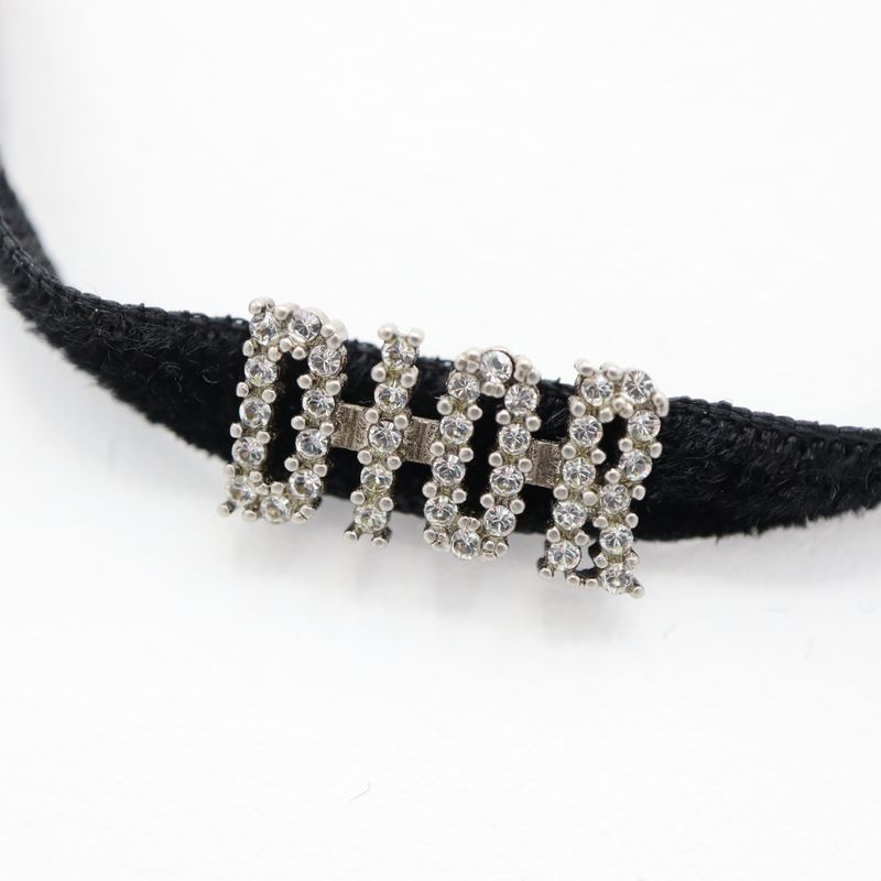 Christian DIOR Choker DIOR Rhinestone Velour Black Ladies With Box Yo649