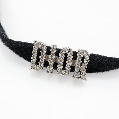 Christian DIOR Choker DIOR Rhinestone Velour Black Ladies With Box Yo649