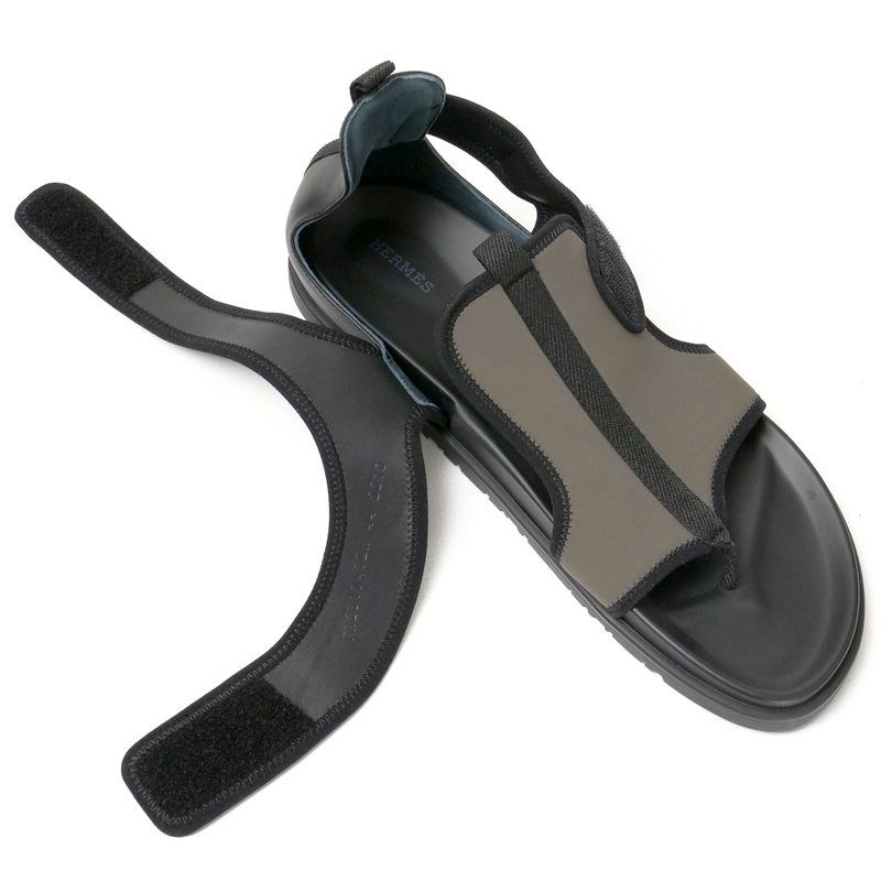 Hermes Giorno Sandals Size 44 Thong Sandals Shoes Khaki Black Made In