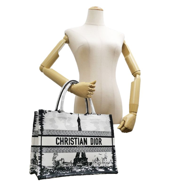 Christian Dior Book Tote Eiffel Tower Monotone Black And White Handbag