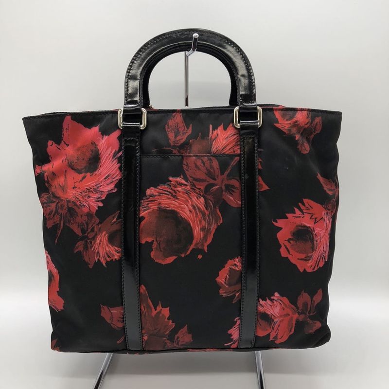 Prada Handbag Shoulder Bag 2way Nylon Black Flower Floral Ladies Men Vintage