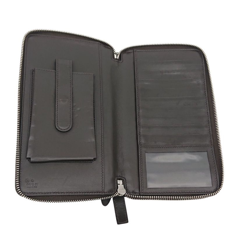 Gucci Micro Shimmer Clutch Bag Organizer Long Wallet Leather Dark Brown