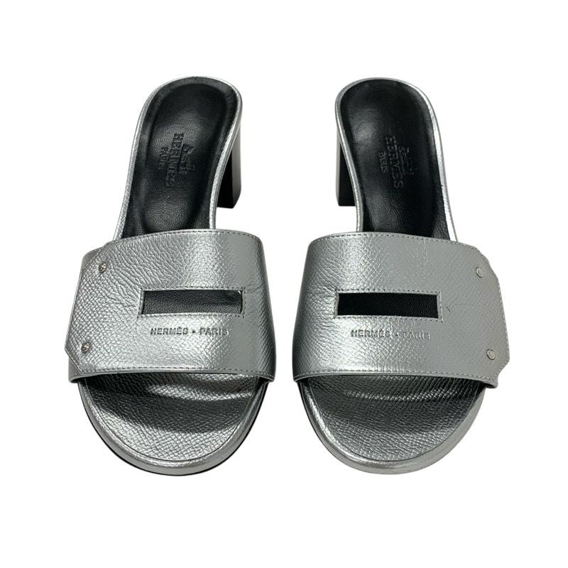 Hermes Very Sandals Shoes Leather Silver Kelly Clasp Mules