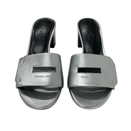 Hermes Very Sandals Shoes Leather Silver Kelly Clasp Mules