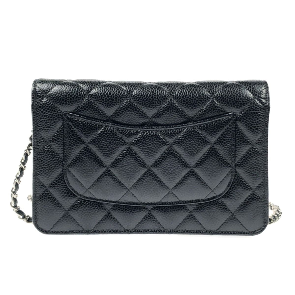 Chanel Matelasse Caviar Skin Chain Wallet Silver Hardware A33814 Black