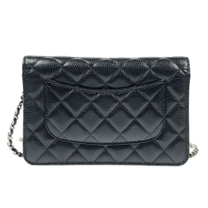 Chanel Matelasse Caviar Skin Chain Wallet Silver Hardware A33814 Black