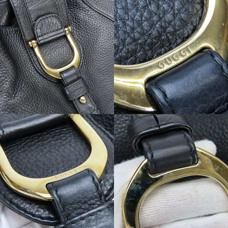 Gucci Tote Bag 268747 Leather Black Gold Hardware Shoulder Simple Usual Women