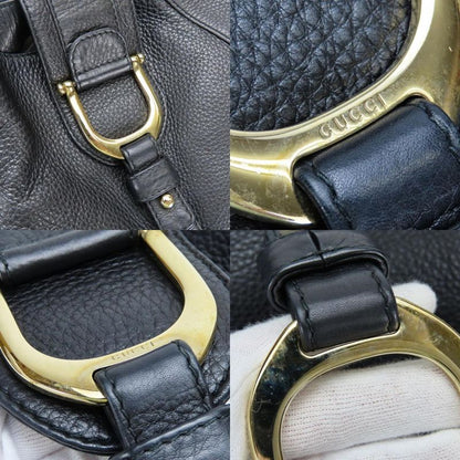 Gucci Tote Bag 268747 Leather Black Gold Hardware Shoulder Simple Usual Women