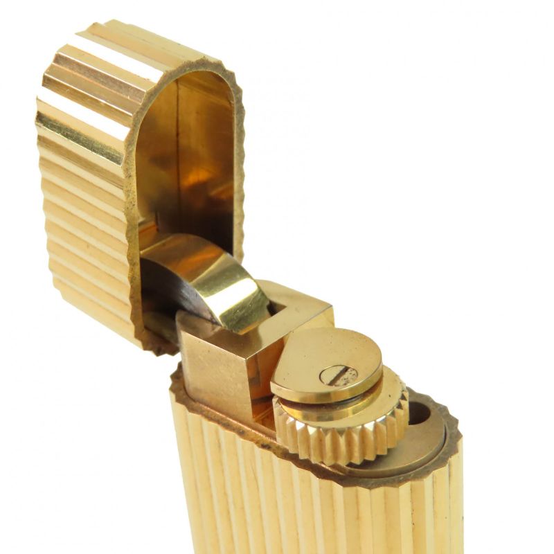 Cartier Stripe Oval Roller Type Gas Lighter Smoking Goods Gold