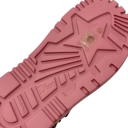 Christian Dioract Sandals Shoes Leather Pink Gold Unused Velcro Strap Logo