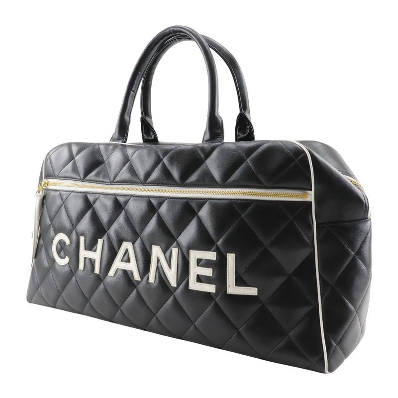 Chanel Matelasse Logo Vintage A05943 Calf Black Ladies Boston Bag
