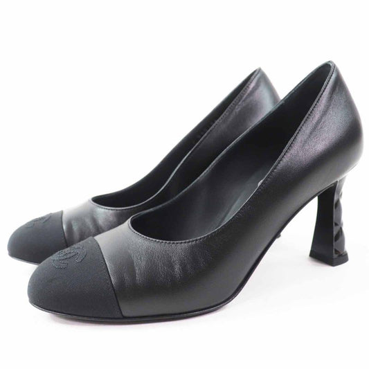 CHANEL G40154 Matelasse Heels Coco Mark Stitching Leather Pumps Black 36 With