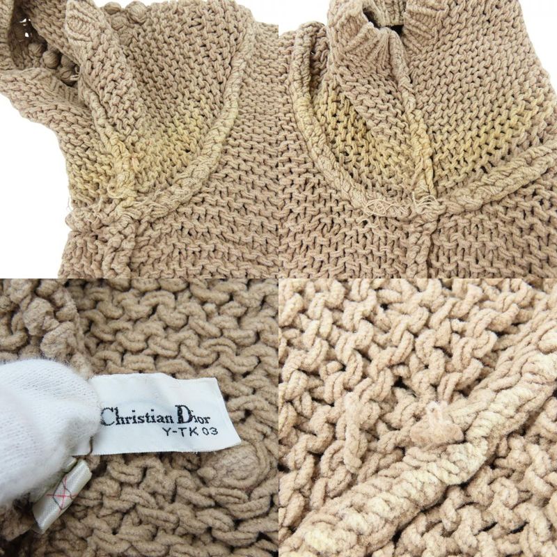 Christian Dior Knit Short Sleeve Beige Summer Knit Tops Apparel Women Ladies
