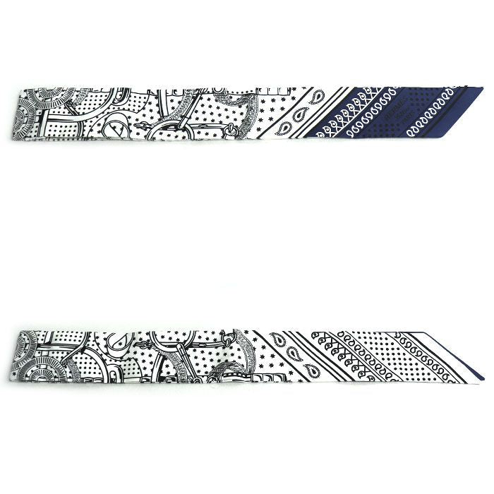Hermes Twilly Eperon D' Or Golden Spur Scarf White/black/marine H062978s 06