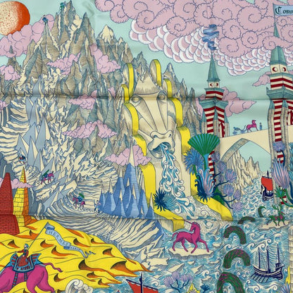 Hermes Carre 90 Silk Cosmo Graphia Universalis Space Magazine Scarf Multicolor