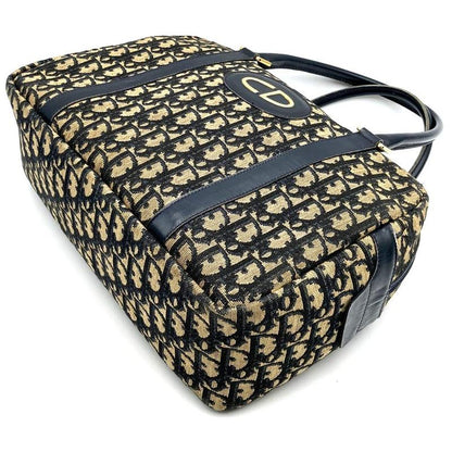 DIOR Handbag Vintage Boston Bag Navy Blue Canvas Trotter Women Men